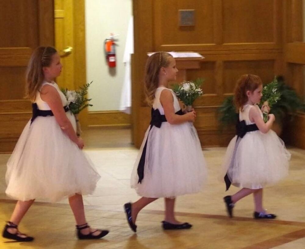 David's bridal tulle Flower Girl Dress detachable satin large bow sash size 7 - Picture 1 of 11